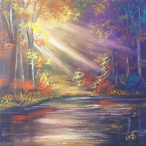 Sunlit forest lake - lake, original