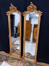 Pair Of French Regency Antique Style Gold Tall Wall Mirrors 176/53cm