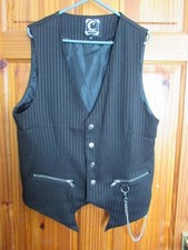 Killstar Dead Man's Black Stripe Waistcoat with Chain (M)