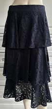 RRP£59.99 - ZARA navy & black lace 3-Tiered A-Line Midi Skirt - M / UK10-12