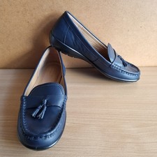 New Hotter Abbeyville Women’s Navy Leather Tassel Loafers Slip-On Shoes Size 6