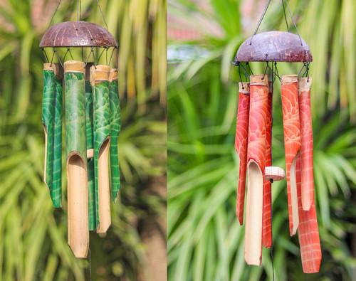 Bamboo wind chime red - chime, and