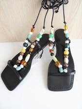 ZARA BLACK TIED FLAT SANDALS WITH BEADS SIZE UK 5 EU 38 US 7.5