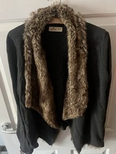 Ladies Hollister Grey Cardigan With Fur Hood Size XS/S