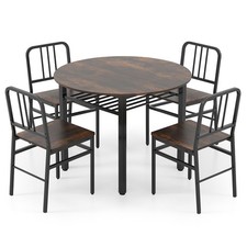COSTWAY 5 Piece Dining Table Set Round Kitchen Table & 4 Chairs-Coffee