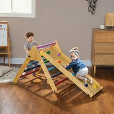 Toddler Climbing Frame for Kids, 3-in-1 Wooden Pikler Triangle Set with Ramp
