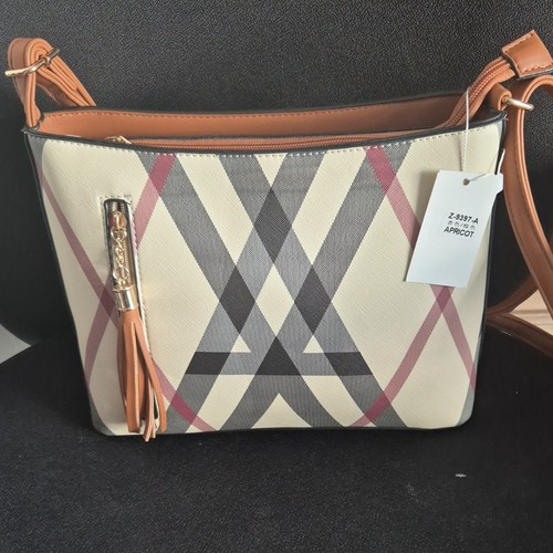 Beige check plaid - faux, leather