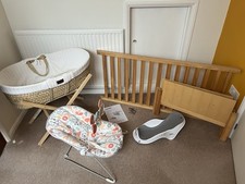 Cotbed, Moses basket, Bouncy Chair and Accessories.