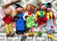 JOB LOT 5 VINTAGE PELHAM PUPPETS~RUPERT BEAR~WITCH~DUTCH BOY~TYROLEAN BOY & GIRL