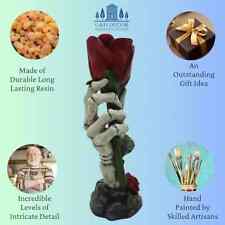 Gothic Tealight Rose Holder 29.5cm Skeleton Witch Hand holding Red Eternal Rose