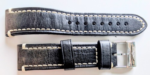 Black stitched leather strap - black,