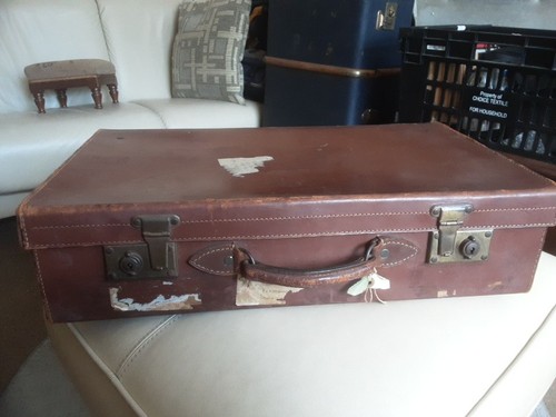 Suitcase tan leather - suitcase,