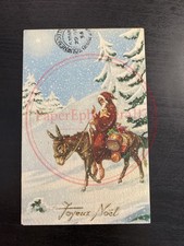 1954 “Joyeux Noël” French Christmas Postcard – Père Noël on Donkey, Postmarked