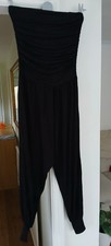 Jumpsuit Size 8 Strapless Black Jersey Harem Pant Gathered Body Cuffed Leg
