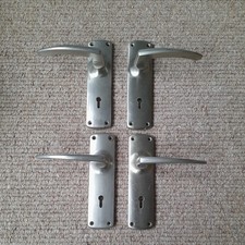 2 pairs of vintage Legge 397 Aluminium Lever Door Handles key lock plate 