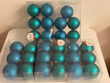 Christmas Matt/Glitter Baubles JOB LOT - KINGFISHER TEAL BLUE - 29 pieces