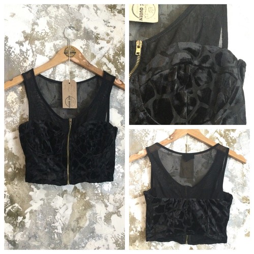 Womens top black velvet - black, lace