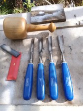 4 Marples Blue Chip carving  Woodworking Gouges chisels woodcarving Tools Mallet