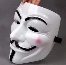 WHITE ANONYMOUS HACKER PROTEST GUY FAWKES HALLOWEEN FANCY DRESS  FACE MASK