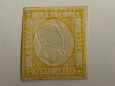 1861 Neapolitan Provinces vintage postage stamp, 20 Grano, yellow SG19 cv £2,500