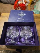 Boxed Pair Edinburgh International Crystal Brandy Glasses Complete With Labels 