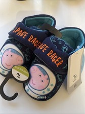 Peppa George Pig Boys Slippers Space Theme Shoe Size 8-9 BNWT From TU