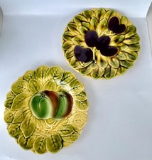 Sarreguemines French Majolica Embossed pair of fruit Dessert Plates 20cm each 