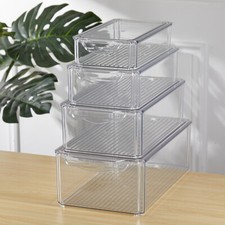 3-10x Clear Fridge Storage Box Holder Kitchen Organiser Cupboard Food Containers