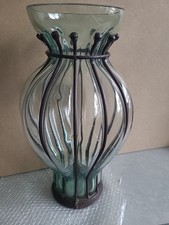 Stunning Hand Blown MetalCaged Glass Vase 44 cm Tall Statement piece Vintage