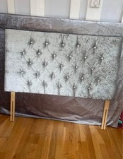 Silver Velvet Headboard, Diameter Mirror And Matching Silver Velvet Duvet  Set