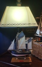 THONIER FISHING BOAT with Lamp and Lampshade  Handcrafted, two-masted wooden mod