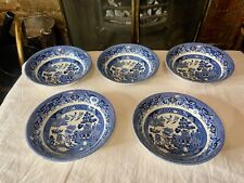 Churchill Blue Willow Bowls – Set of 5 – 15cm Classic English Blue & White China