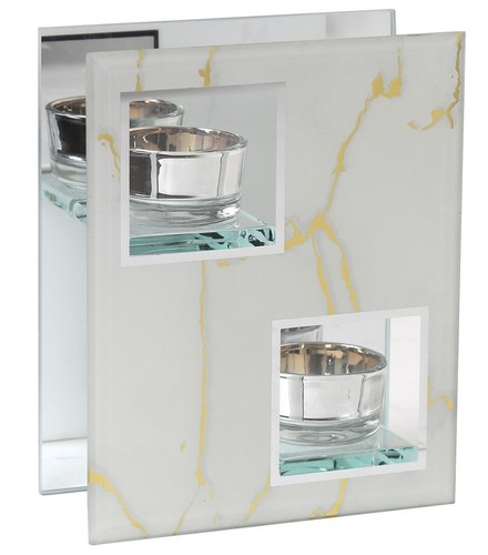 Double tea light holder marble - light,
