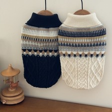 Knit Dog Sweater Turtleneck Cat Cold Weather Pullover Pet Vintage Cable Thick