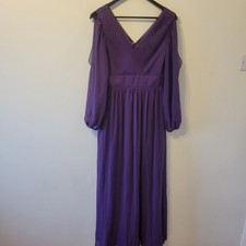 Vintage Midi Tea Dress Size 12 Purple Period Style Retro 80s Party Cold Shoulder