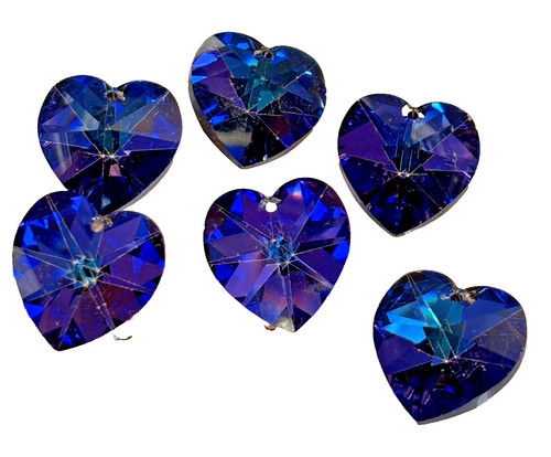 Heart beads large faceted - , blue