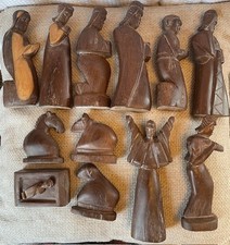 Vintage Hand Carved Wooden Nativity Set 13 Pieces
