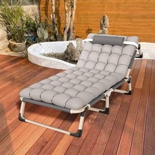 Reclining Sun Lounger Garden Folding Chair Bed Recliner Beach Camp with mat