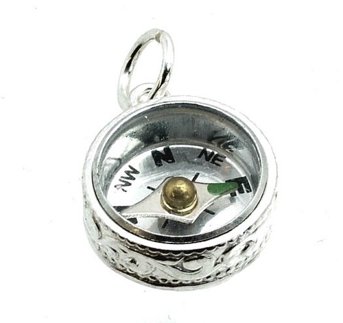 Sterling silver scroll compass - sterling,