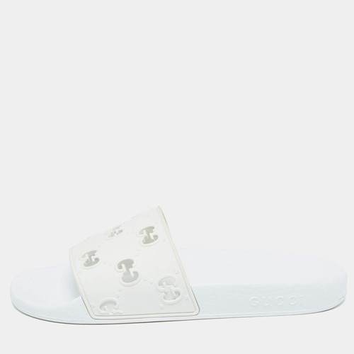 Gucci white rubber flat slides - gucci,