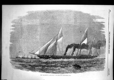 Old Print Hm Gun Boat Flying Fish NoRed Division Commander R Dew 1856