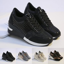 Womens Sports Mesh Wedge Trainers Sneakers Lace Up Ladies Comfort Shoes Size