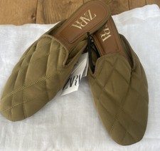 Zara Khaki Green Quilted Flat Mules Size UK4 EUR 37