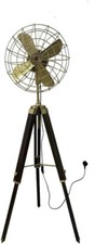 Handmade Big Wood Tripod Pedestal Brass Antique Electric Fan Industrial Style
