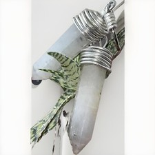 Handmade PAIR cloudy QUARTZ CRYSTAL stretched lobes ear weights Hangers tunnels