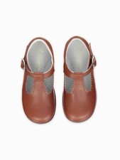 La Coqueta Dark Tan Leather Nappa T-Bar Baby Shoes Size UK 6 EU 23 RRP £50!