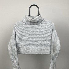 New Look Womens Grey Cropped Jumper Size 8 Cotton Blend