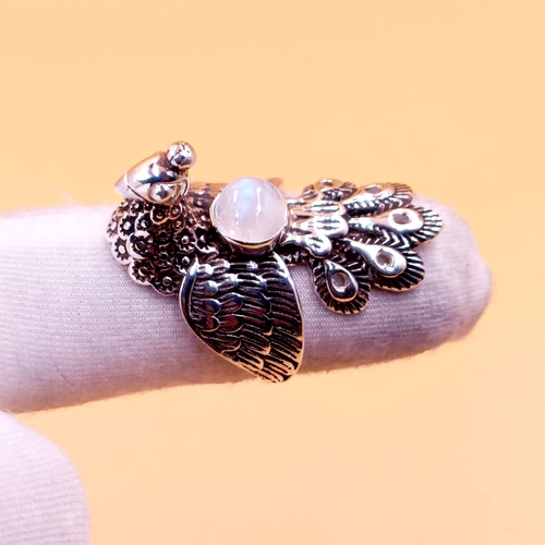 Natural moonstone peacock ring - moonstone,