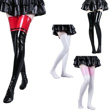 UK Women Shiny Leather Thigh High Stocking Skinny Long Socks Costume Clubwear 