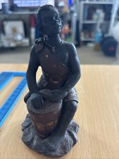 African Tribal Figure Resin Man Playing Drum 
